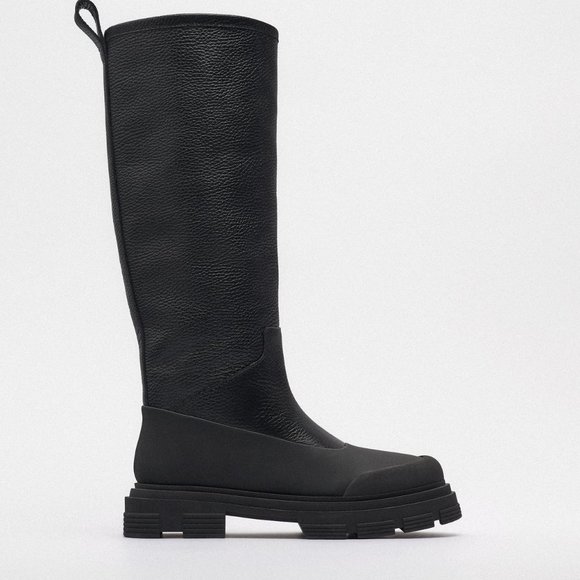 ZARA SHEARLING LINED MID-CALF LEATHER BOOTS- US 8, EU 39 / NEW - Picture 2 of 7